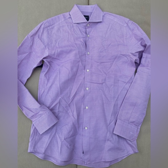 Hugo Boss Slim-Fit Cutaway Collar Textured Nailhead Shirt in Lavender 15 1/2 - Picture 2 of 5